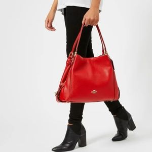 Coach Edie 31 Shoulder Bag Refined Polished Pebble Luxe Leather Jasper Red NWT